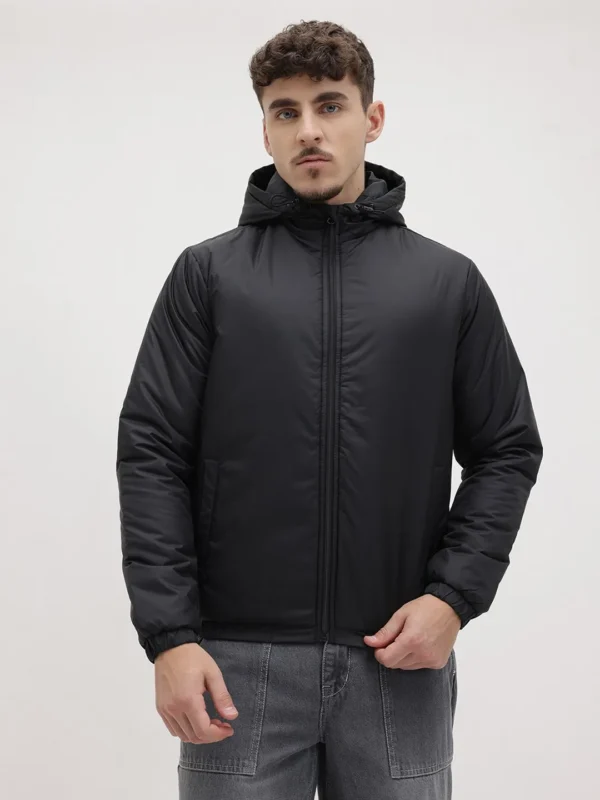 Maxbull Men Solid Hooded Bomber Jacket